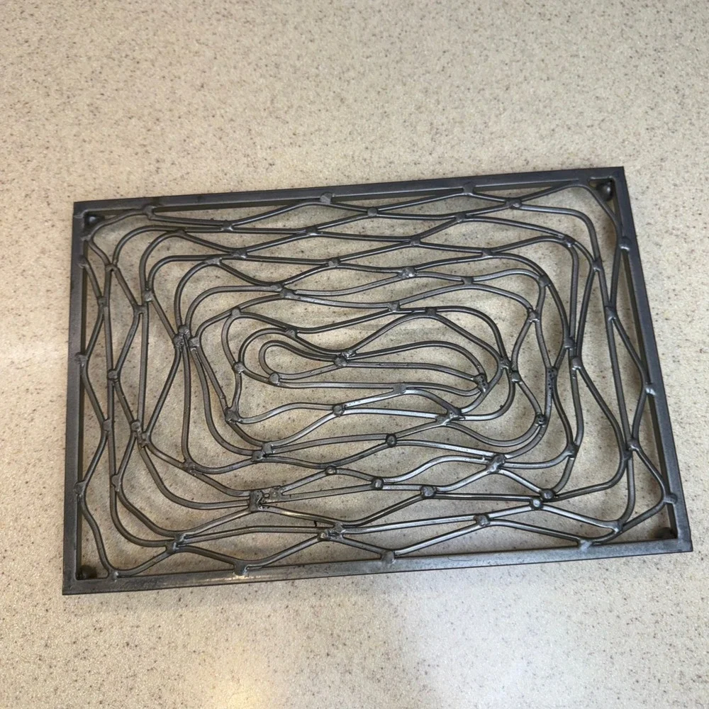 Industrial Welded Steel Swirl Metal Trivet Rectangular Hot Pad Gunmetal Gray
